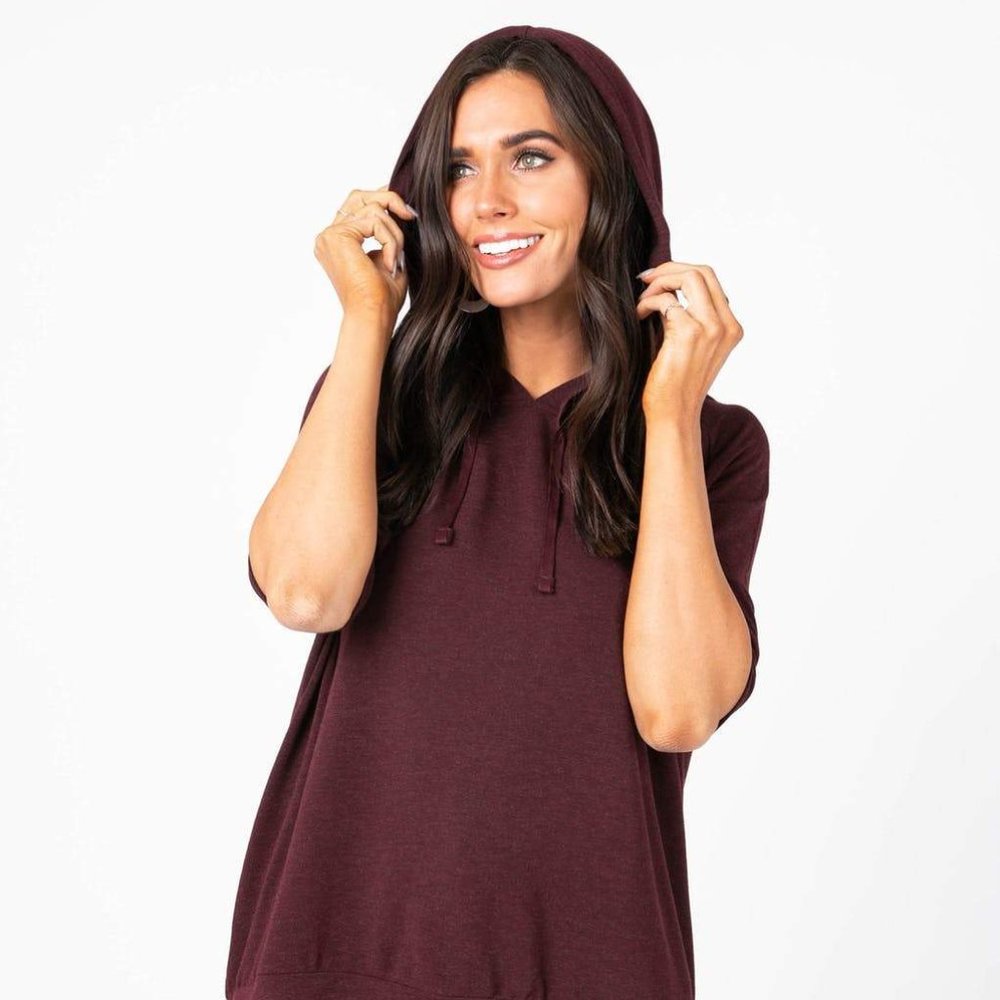Agnes & Dora Effortless Hooded Pullover Wine XXS NWT